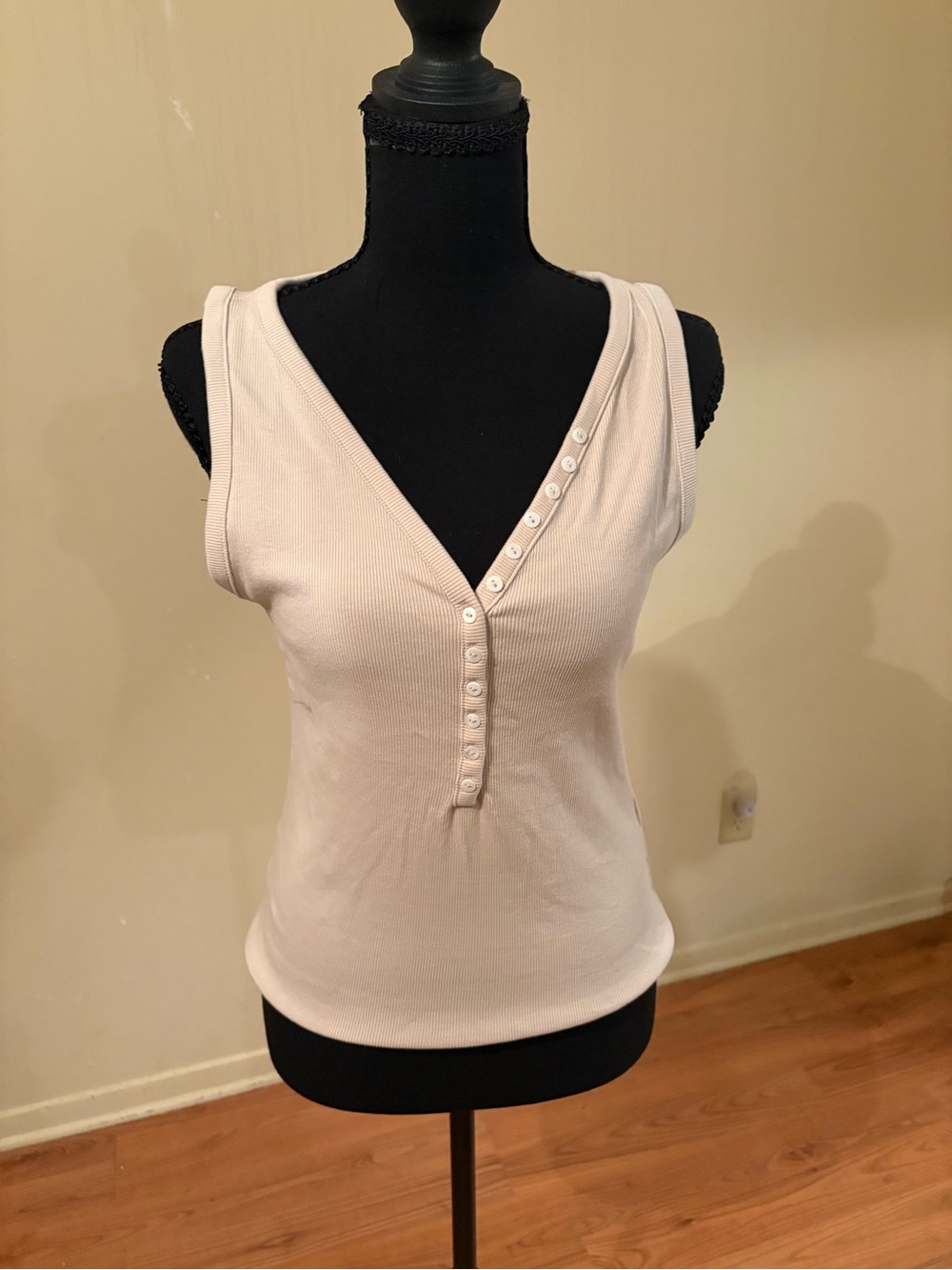 H&M Ribbed V-Neck Button Tank Top - Cream